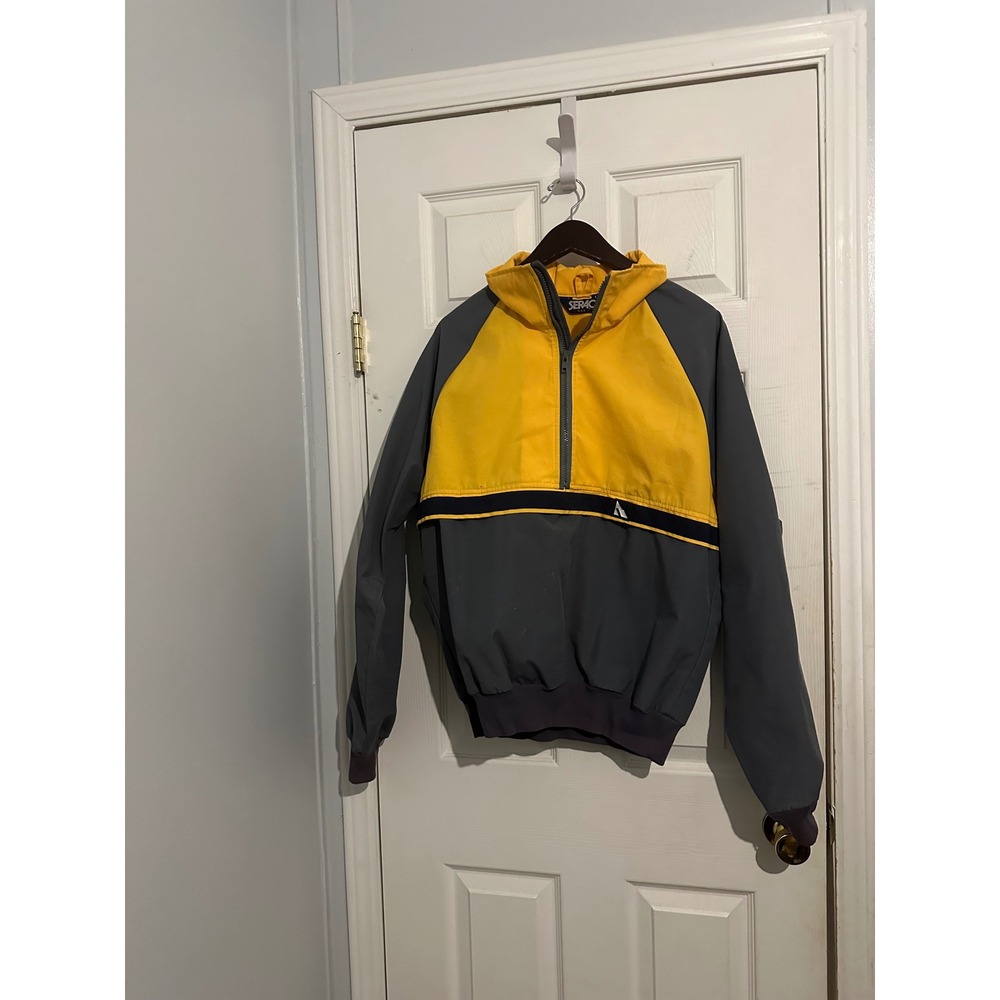 Vintage Serac USA Mens Quarter Zip Pullover Jacket Yellow Grey Colorblock Sz 44